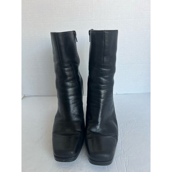 Worthington Black Leather High Heel Mid Calf Square Toe Zip Up Boots Size 9M - Picture 4 of 10